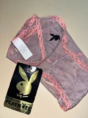 PLAYBOY Sheer Lavender Panty with Pink Lace Trim